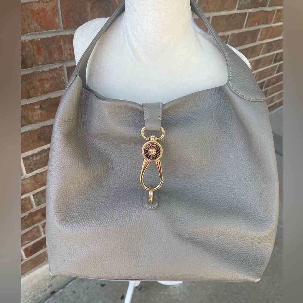 Dooney & Bourke Gray Leather Shoulder Bag with Gold Hardware